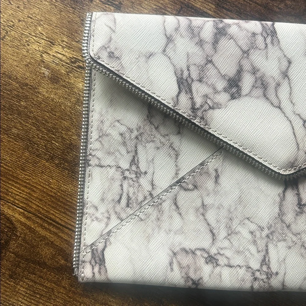 Rebecca Minkoff Leo Leather Marble Grey Envelope Clutch